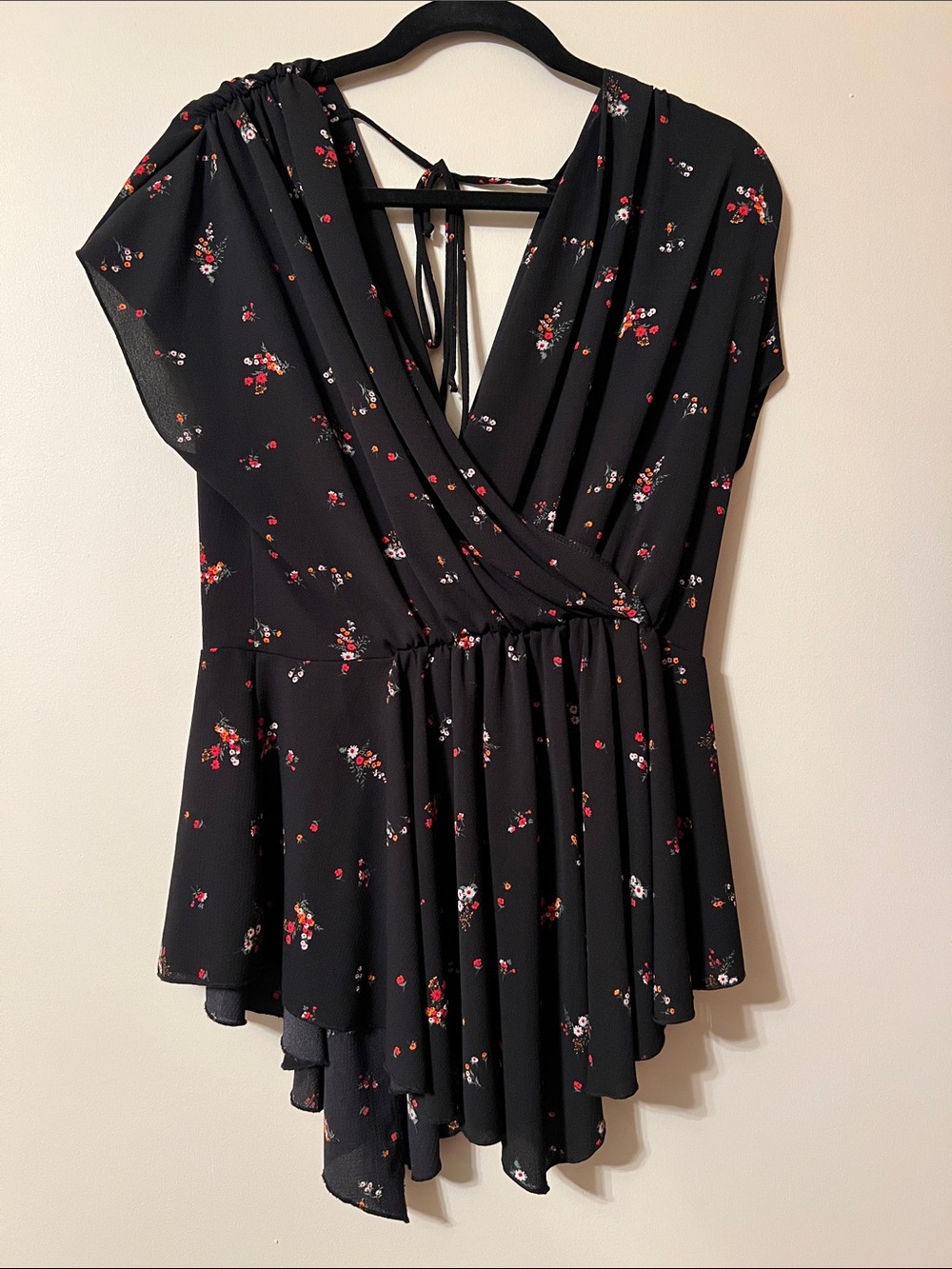 Haute Fox Black Floral Wrap-Style Dress